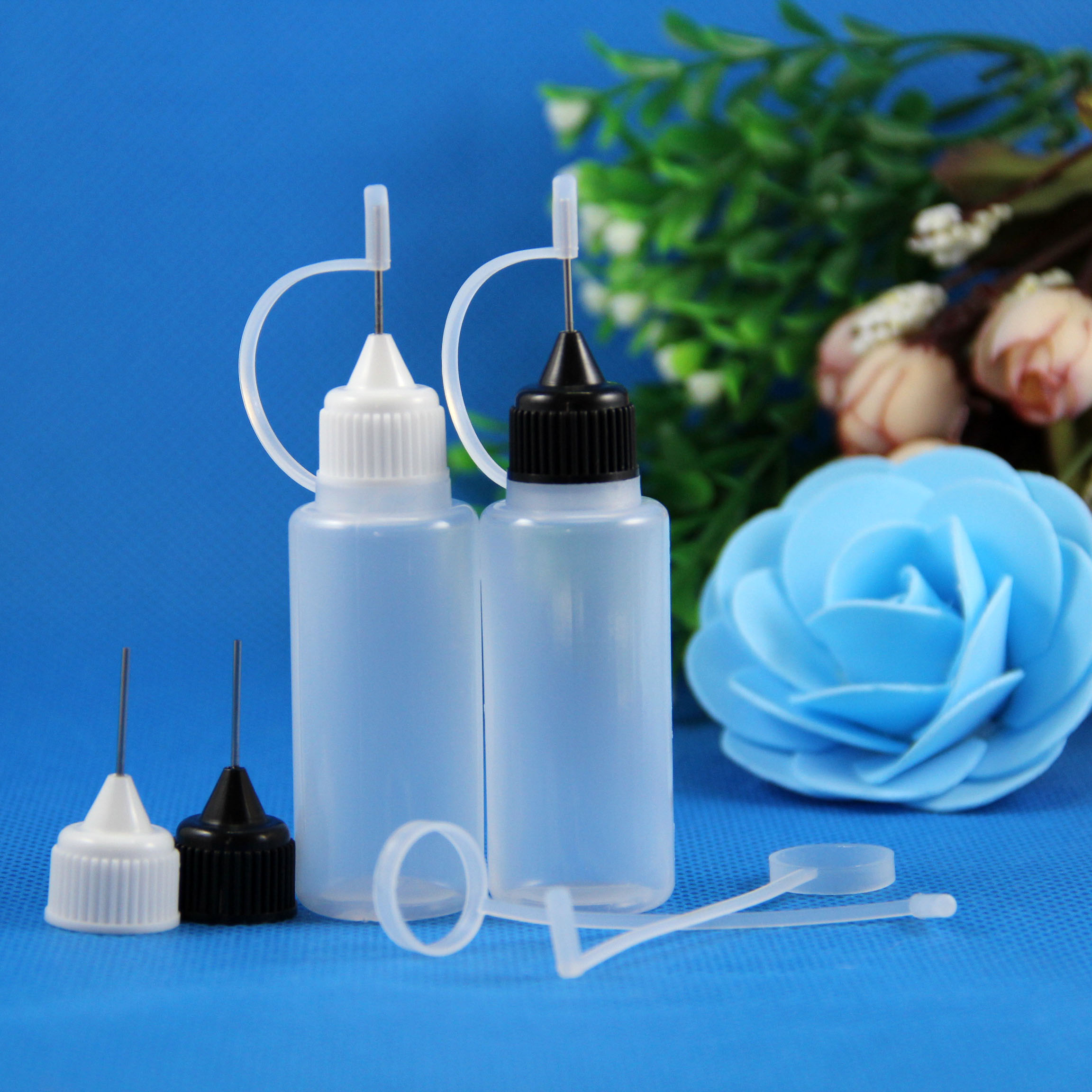 Lot 100 Pcs 20 ml 2/3 OZ Plastic Needle Dropper Bottles Safe Tip - Click Image to Close